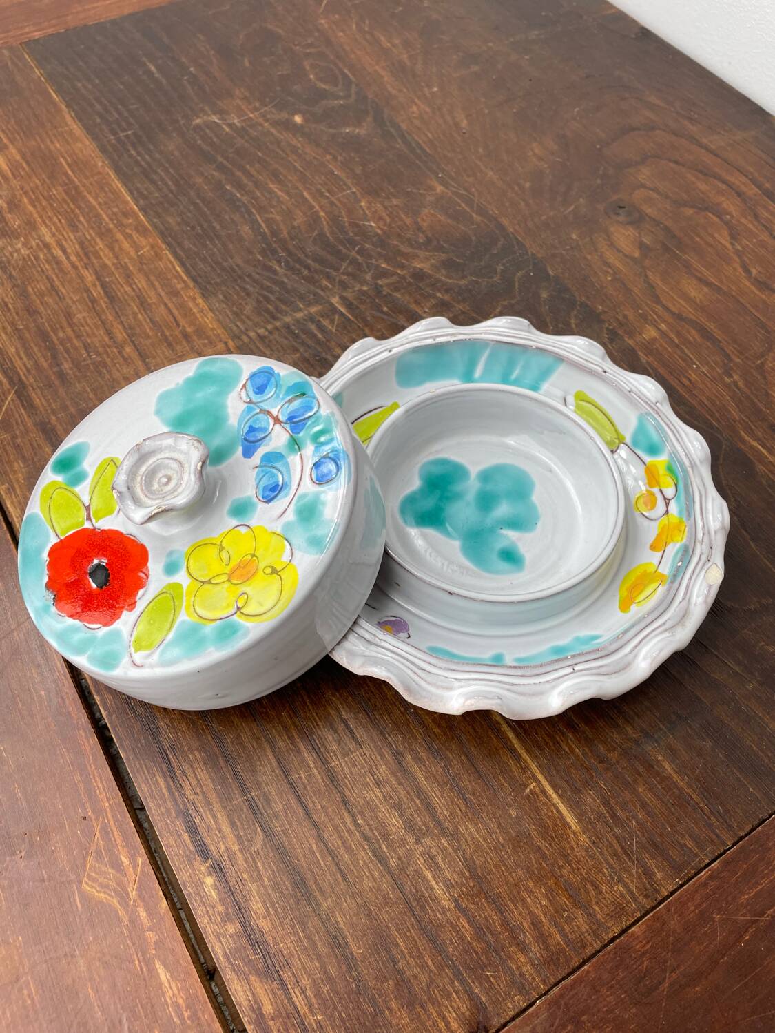 Vallauris ceramic corolla butter dish
