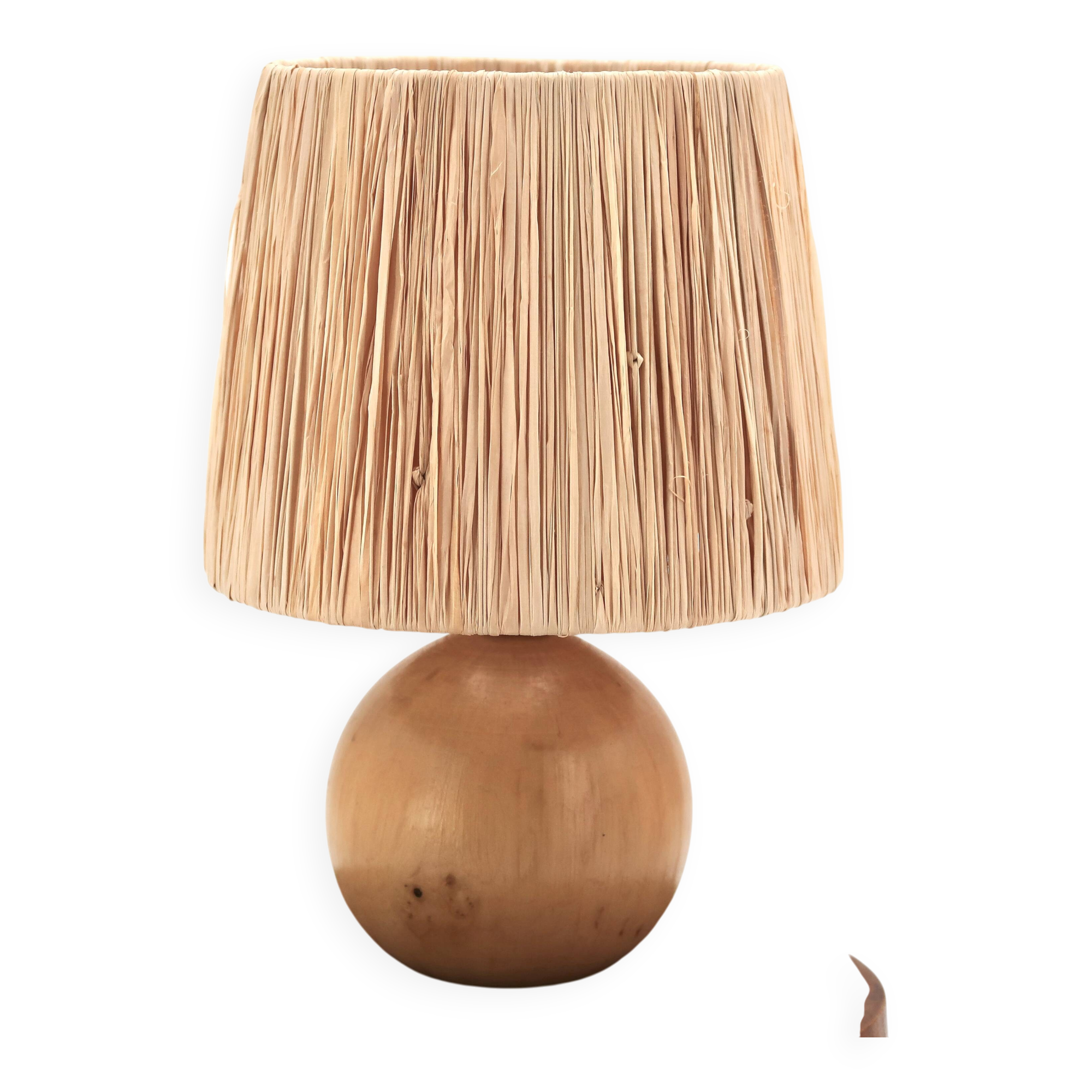 Small ball lamp in light wood, raffia lampshade, 1990s