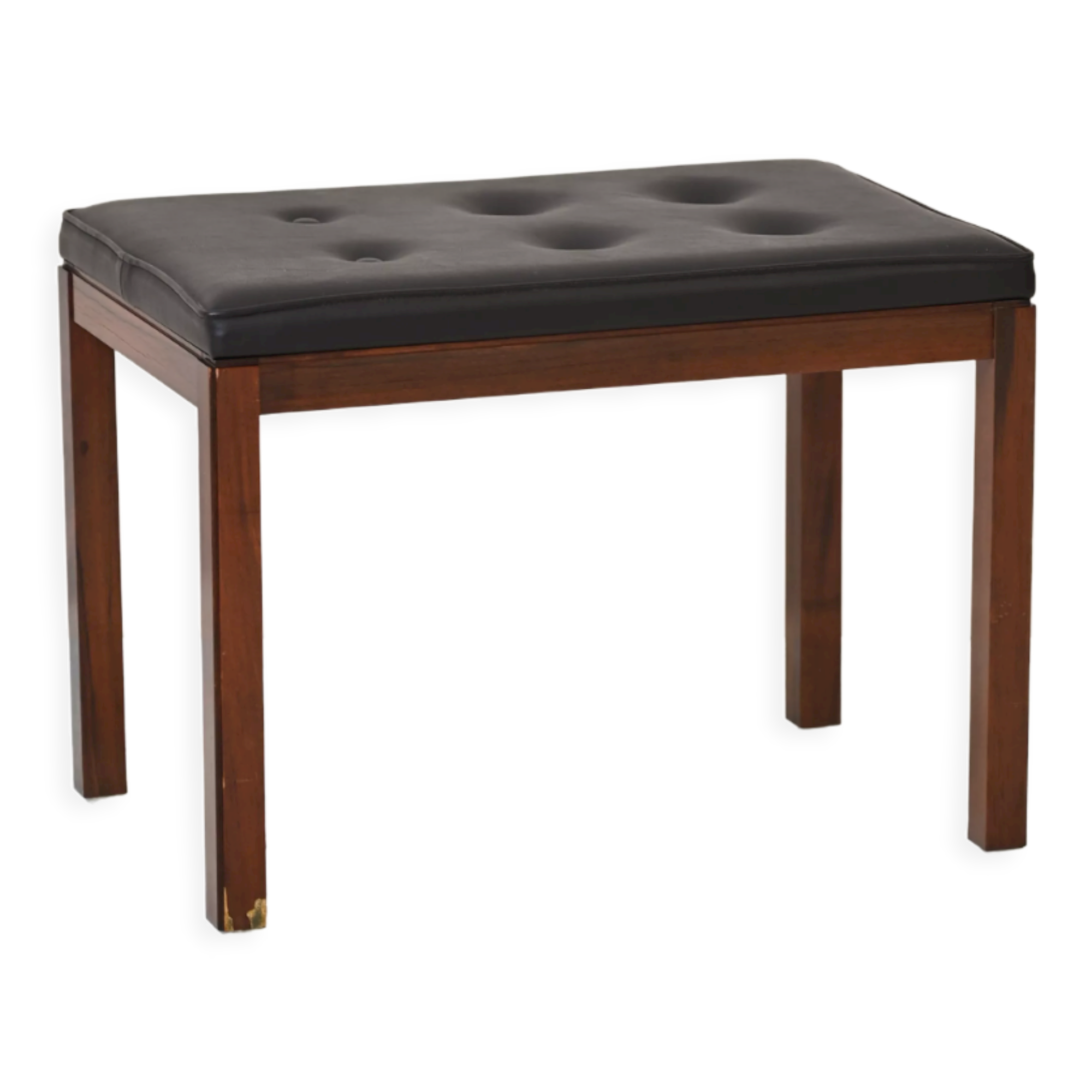 Vintage rosewood pouf with faux leather seat