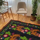 Vintage carpet in Romanian wool floral design and brown leaves 263x146cm