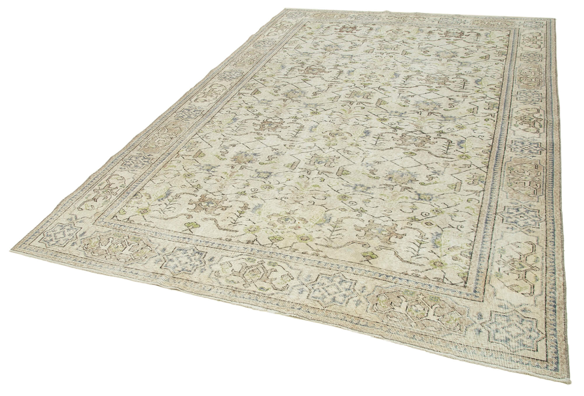 Handmade distressed oriental beige rug 202 cm x 296 cm