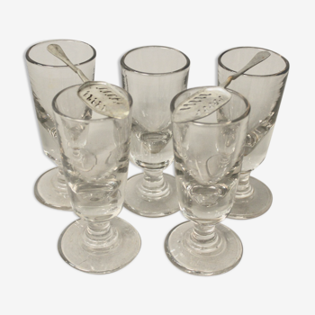 Lot De 5 Verres à Absinthe Ancien Et 2 Cuillères à Absinthe