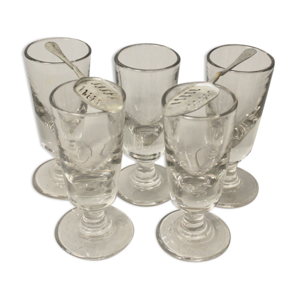 Lot De 5 Verres à Absinthe Ancien Et 2 Cuillères à Absinthe