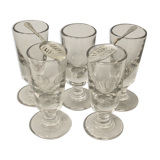 Set Of 5 Glasses with Old Absinthe And 2 Spoons with Absinthe