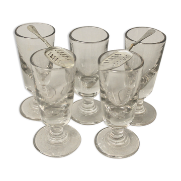 Lot De 5 Verres à Absinthe Ancien Et 2 Cuillères à Absinthe