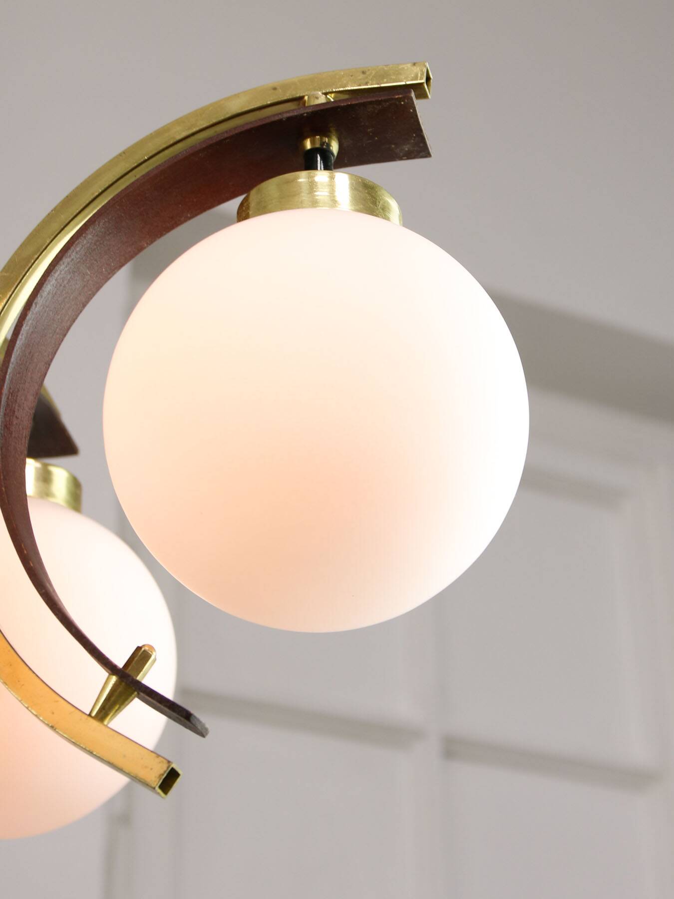Mid-Century Modern Italian Brass and Opaline Chandelier