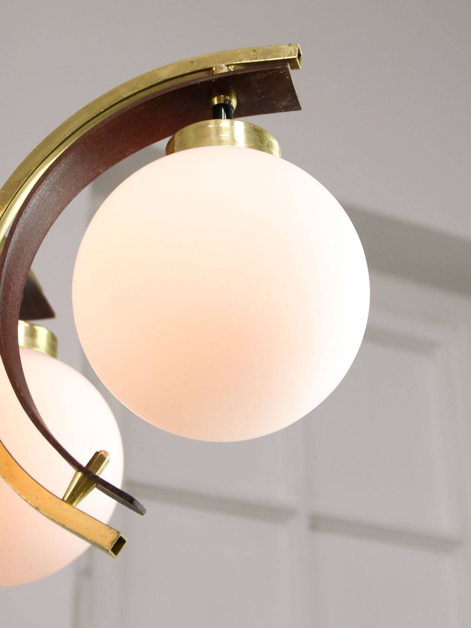 Mid-Century Modern Italian Brass and Opaline Chandelier