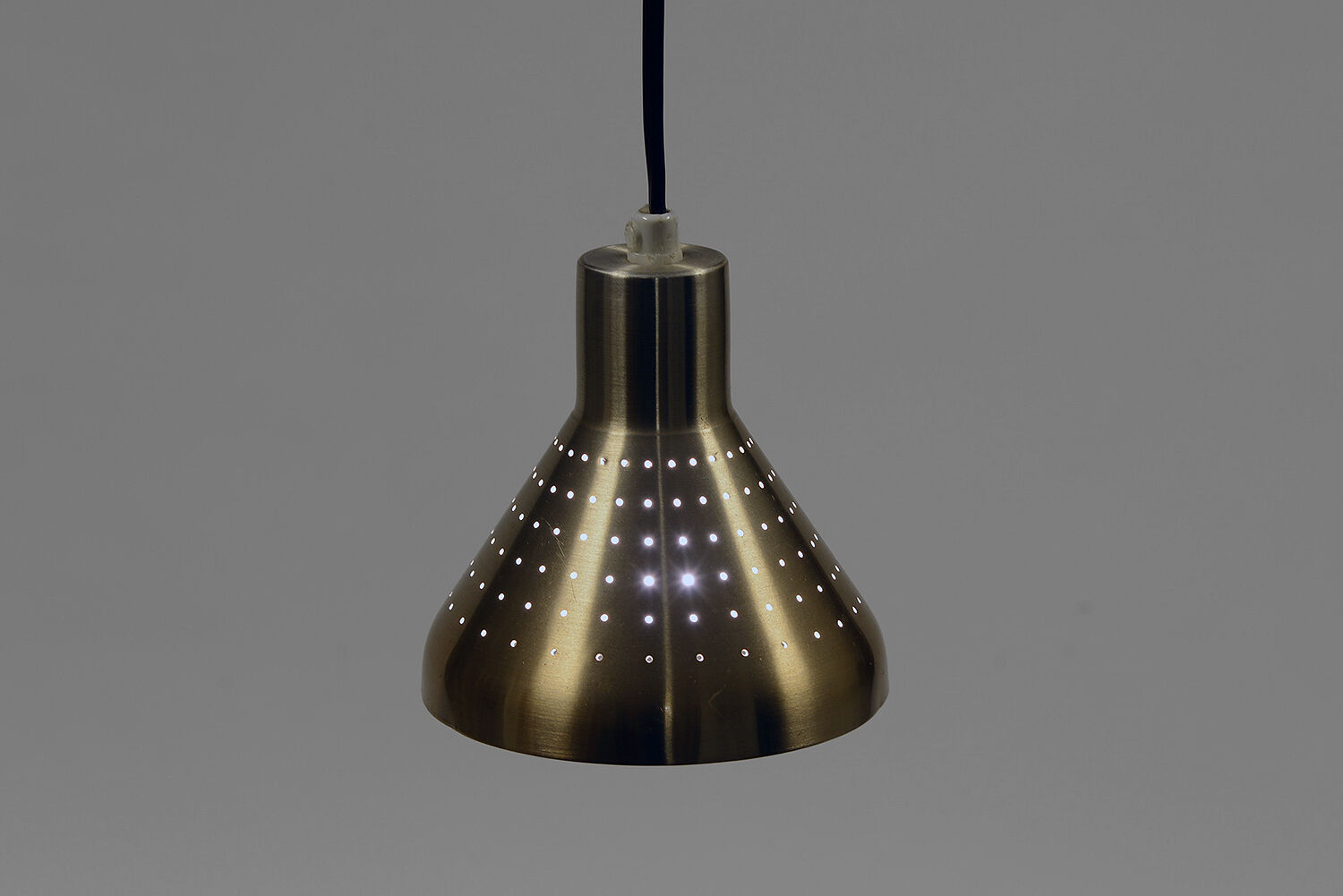 Solid teak wall lamp/Scissor lamp with brass coloured aluminium shade.