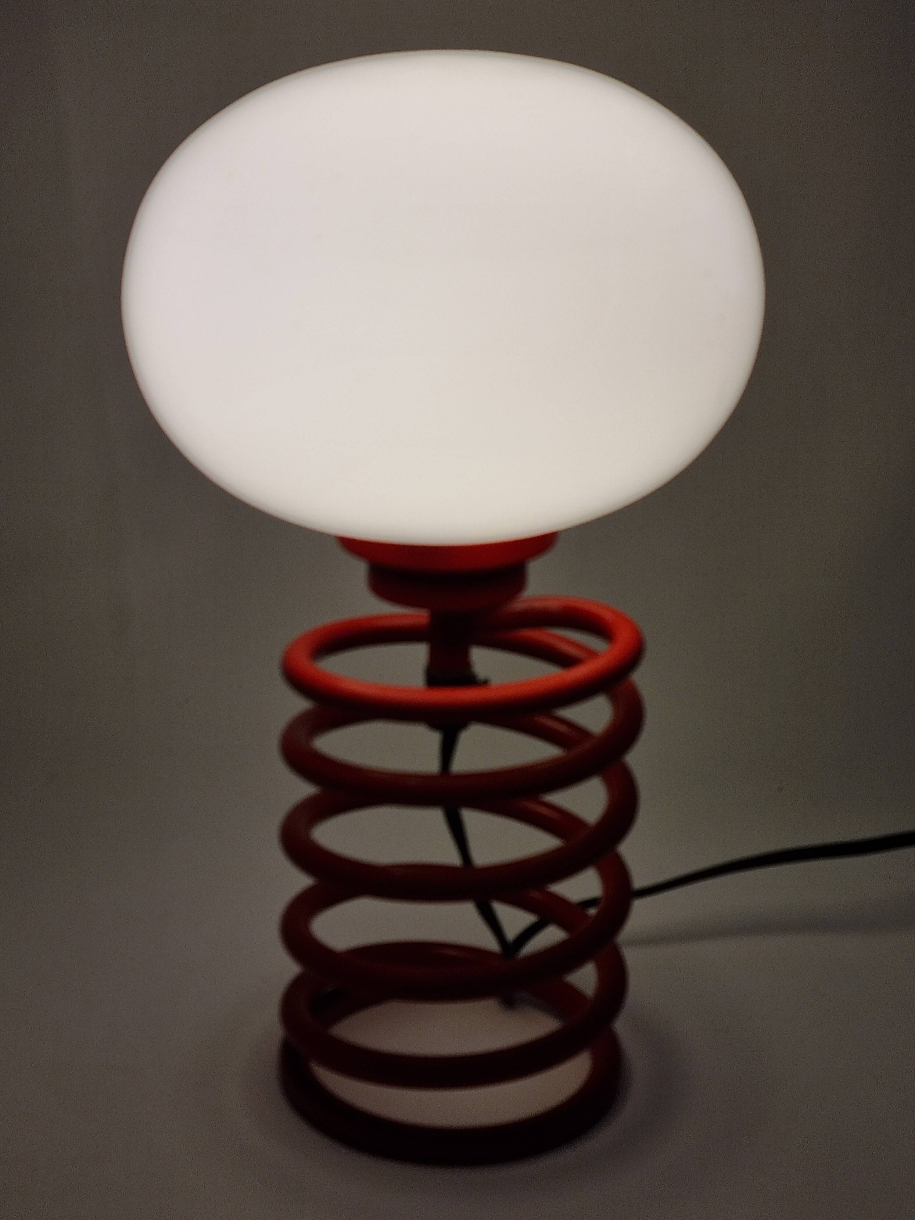 Vintage red lacquered spring lamp, 70s