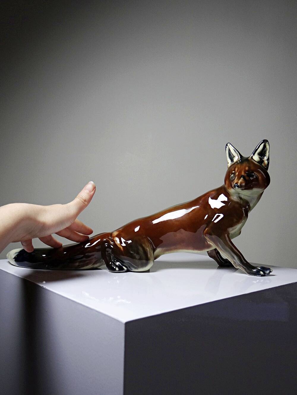 Large ceramic fox from St Clément, after Kraner, 1930s-50s.