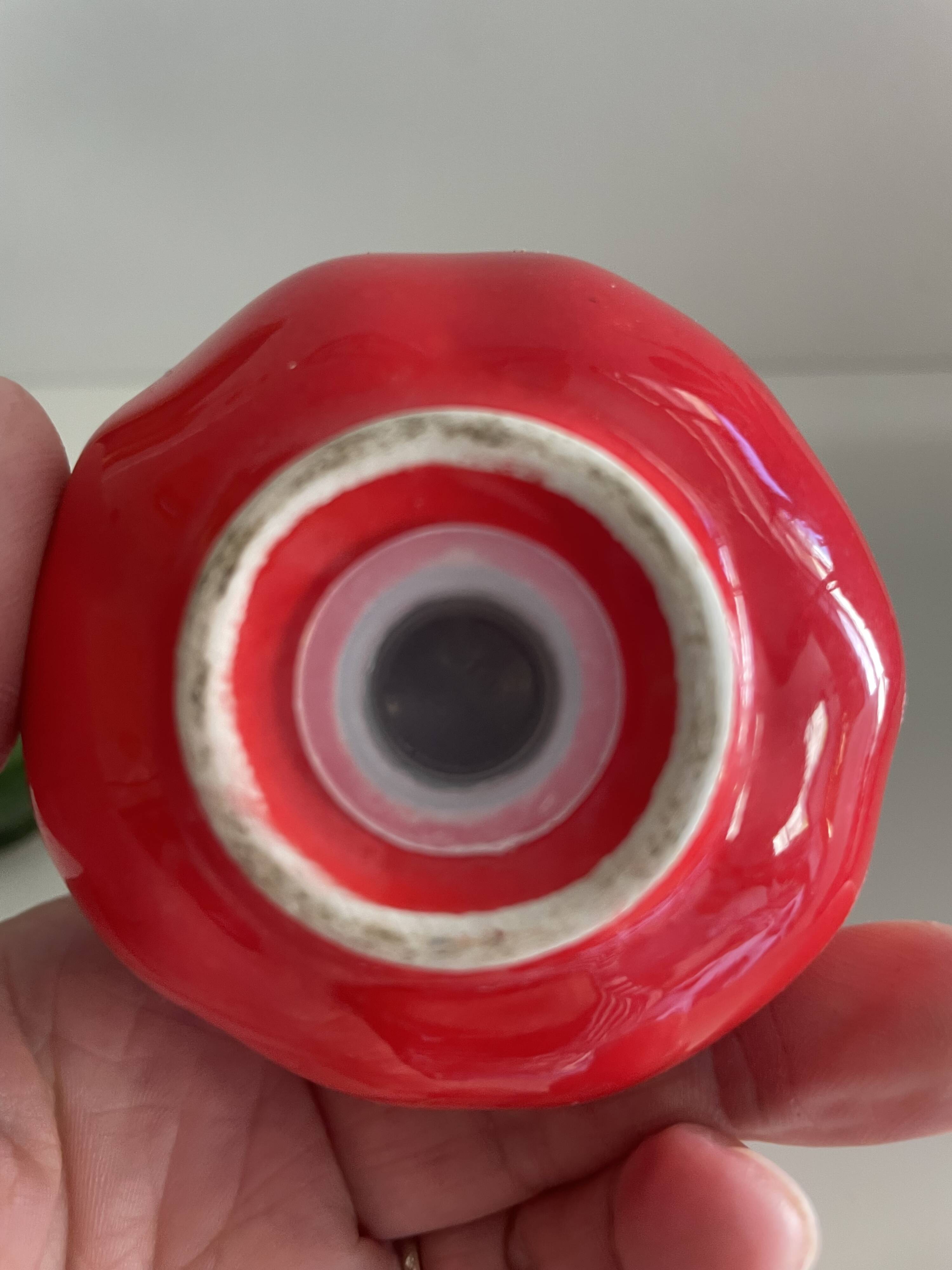 Ceramic artichoke tomato salt and pepper shakers in slip