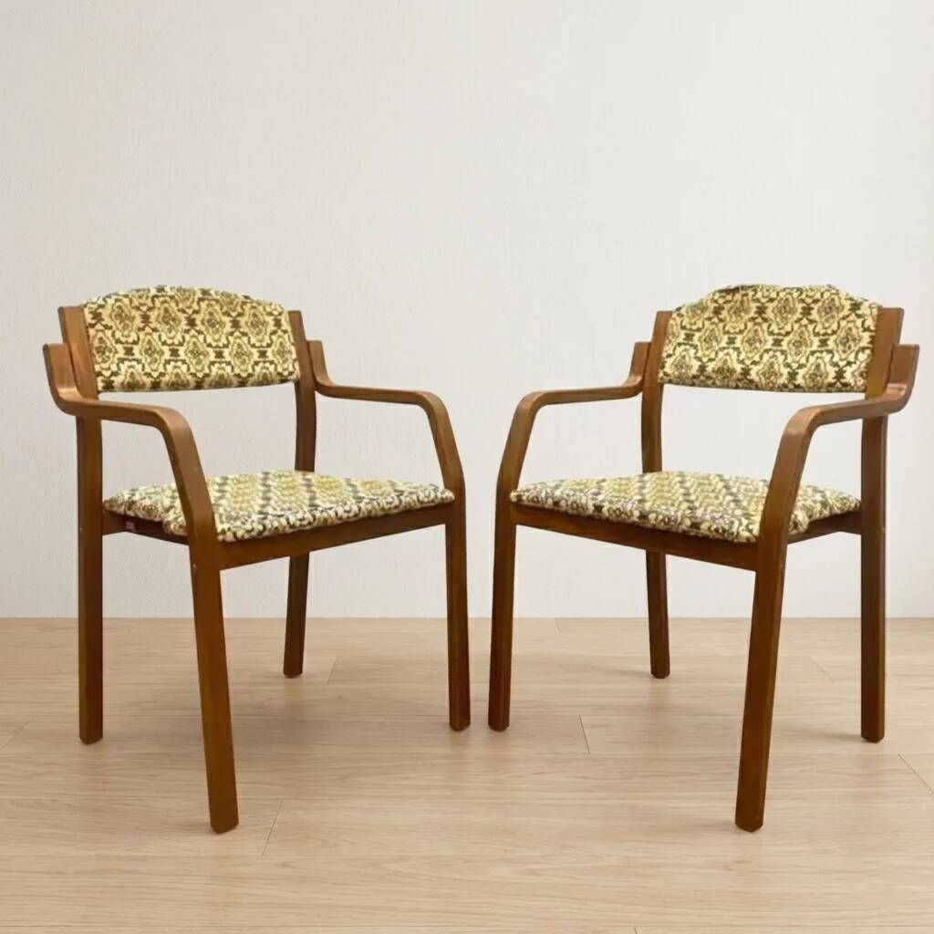 Bentwood armchairs, mid-century, upholstered, TON, 1960s, Czechoslovakia