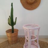 Vintage powder pink rattan stool