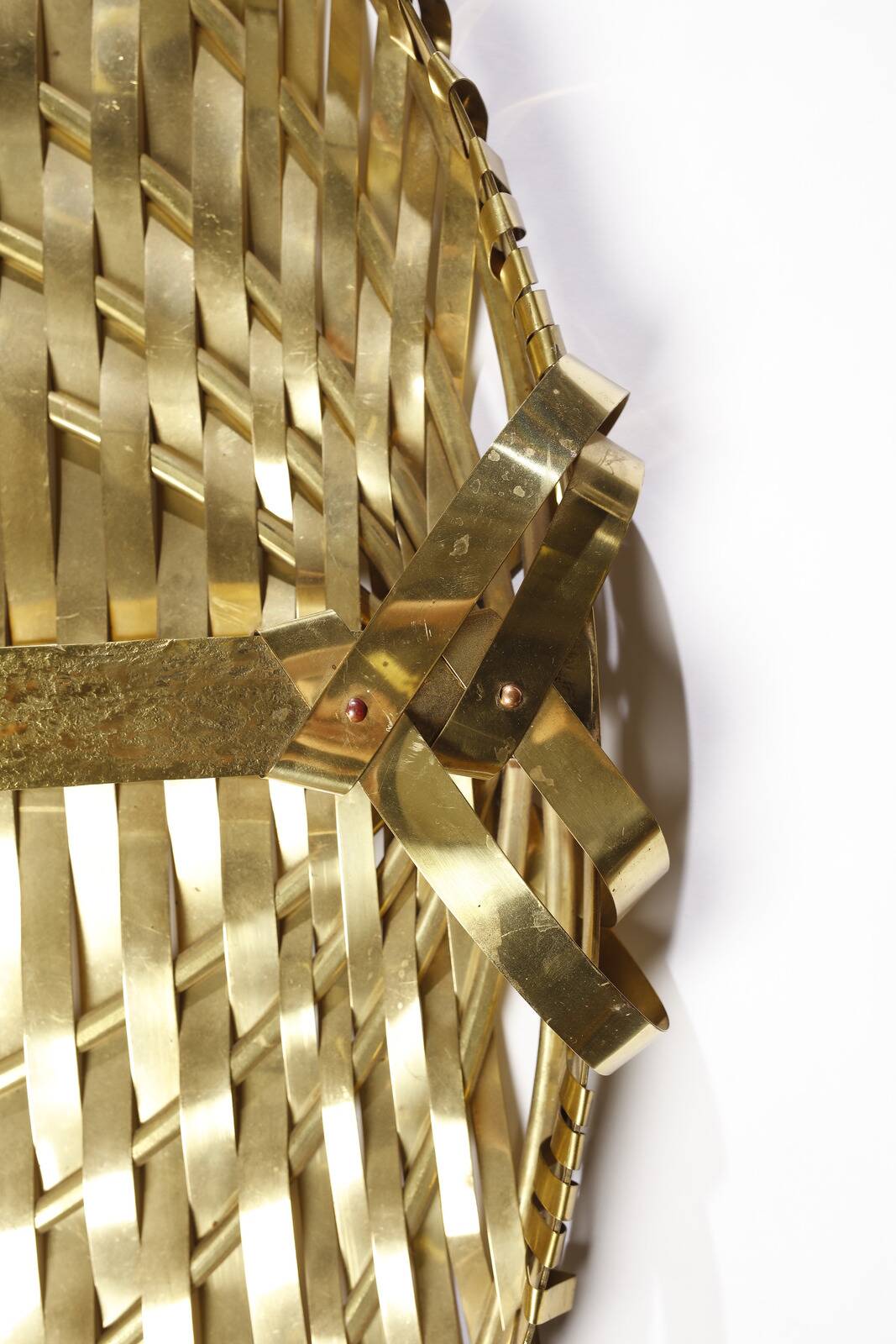 Hollywood regency monumental braided brass tray / centerpiece, Italy  1970