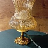 Lampe de table en bronze et verre ambré en pointe de diamant