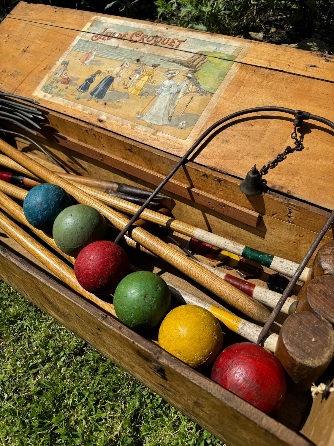 Old vintage wooden croquet game