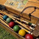Old vintage wooden croquet game