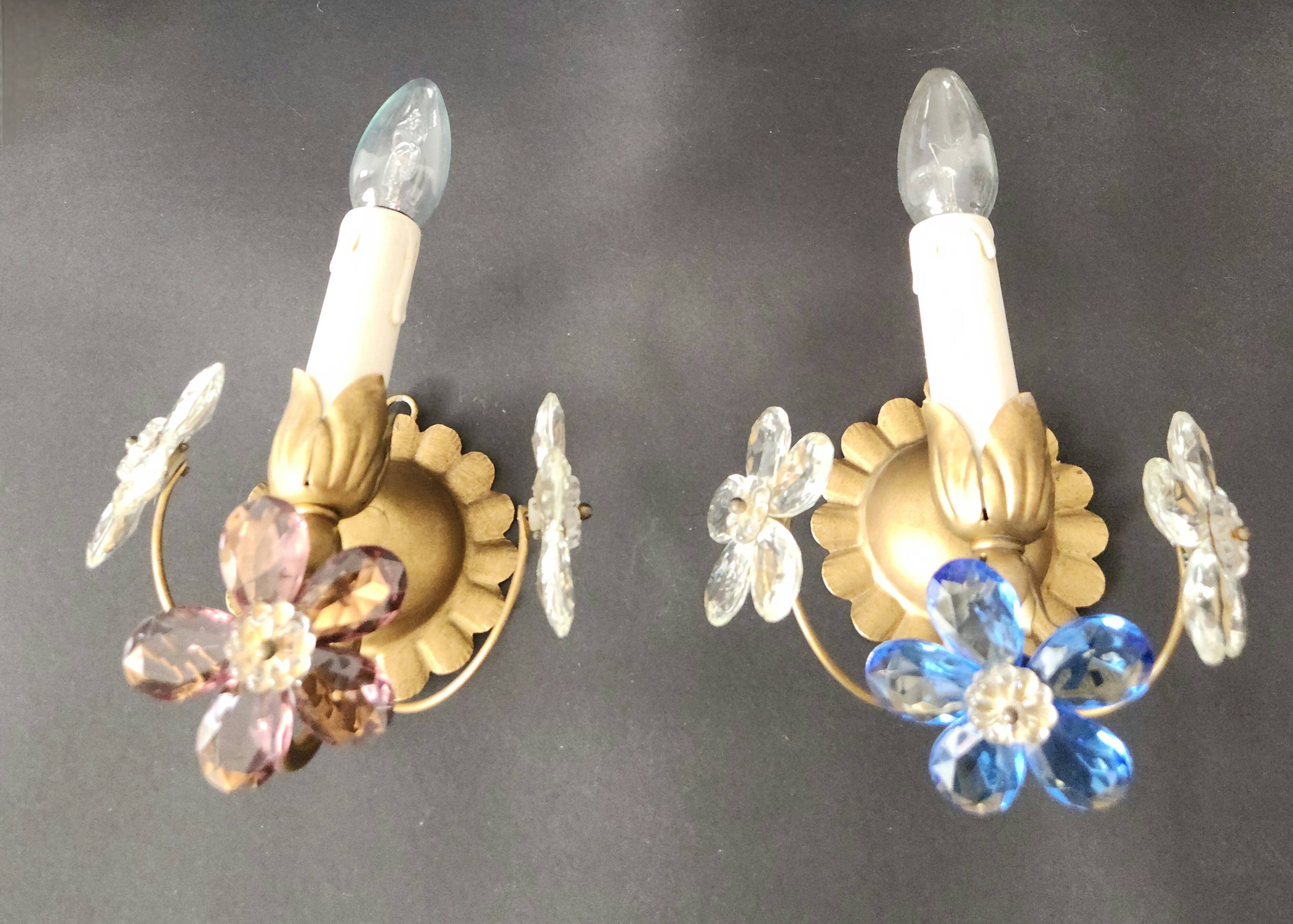 Set vergoldet Wandlampe Murano Kristall