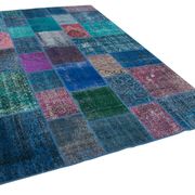 Handwoven anatolian contemporary 204 cm x 300 cm blue patchwork carpet