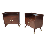 Pair of Vintage Elegant Wooden Nightstands with a Crystal Top Shelf