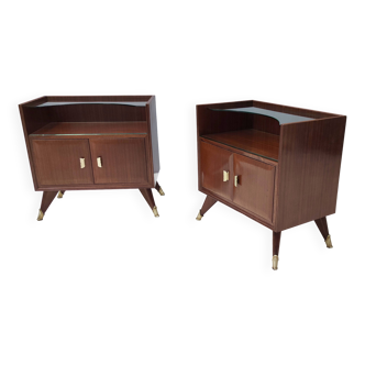 Pair of Vintage Elegant Wooden Nightstands with a Crystal Top Shelf