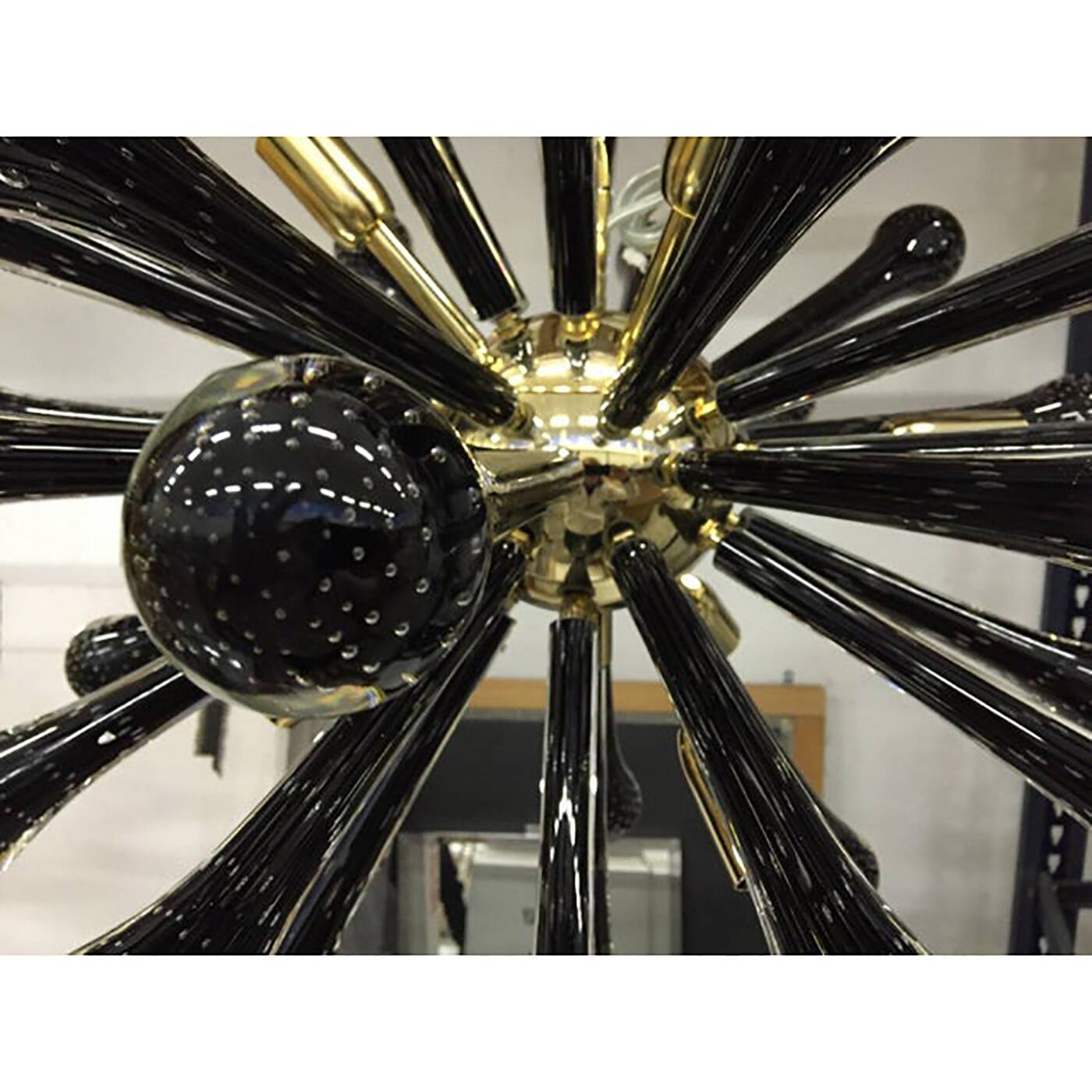 Italian Glass Sputnik Gold With Black Drops Chandelier