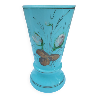 Old vase in opaline painted floral decoration-Second part of 19th - H 26 cm