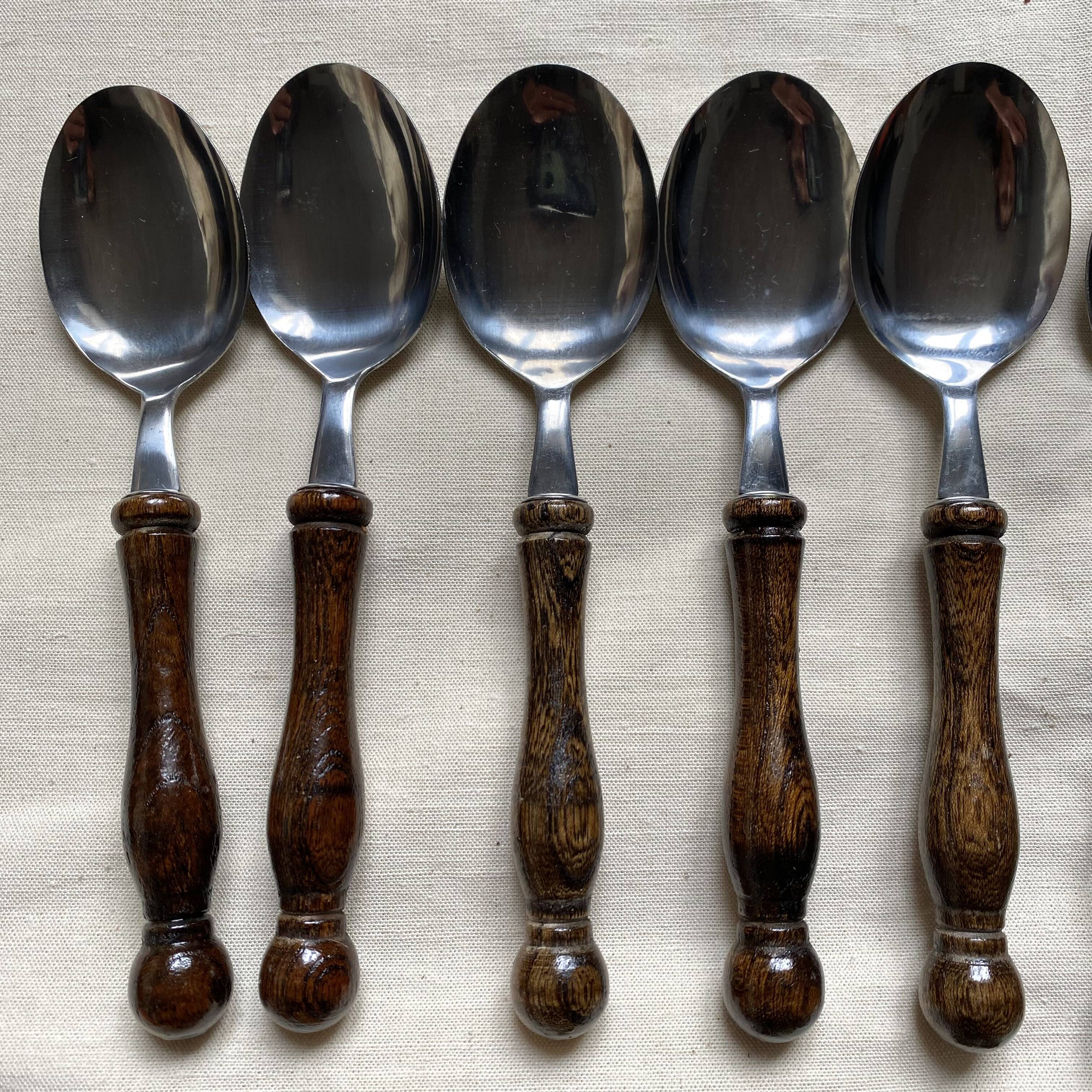 36-piece cutlery set with wooden and stainless steel handles, 1970s