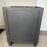 Storage unit, vintage bedside table painted black with a black marble top