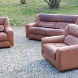 Pair of armchairs and De Sede sofa in cognac leather from the 70s/80s