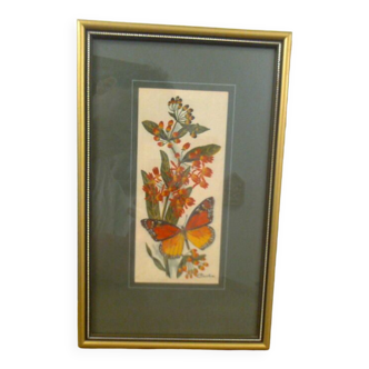 Frame woven embroidered pattern flowers + orange butterfly, Woven Picture brand