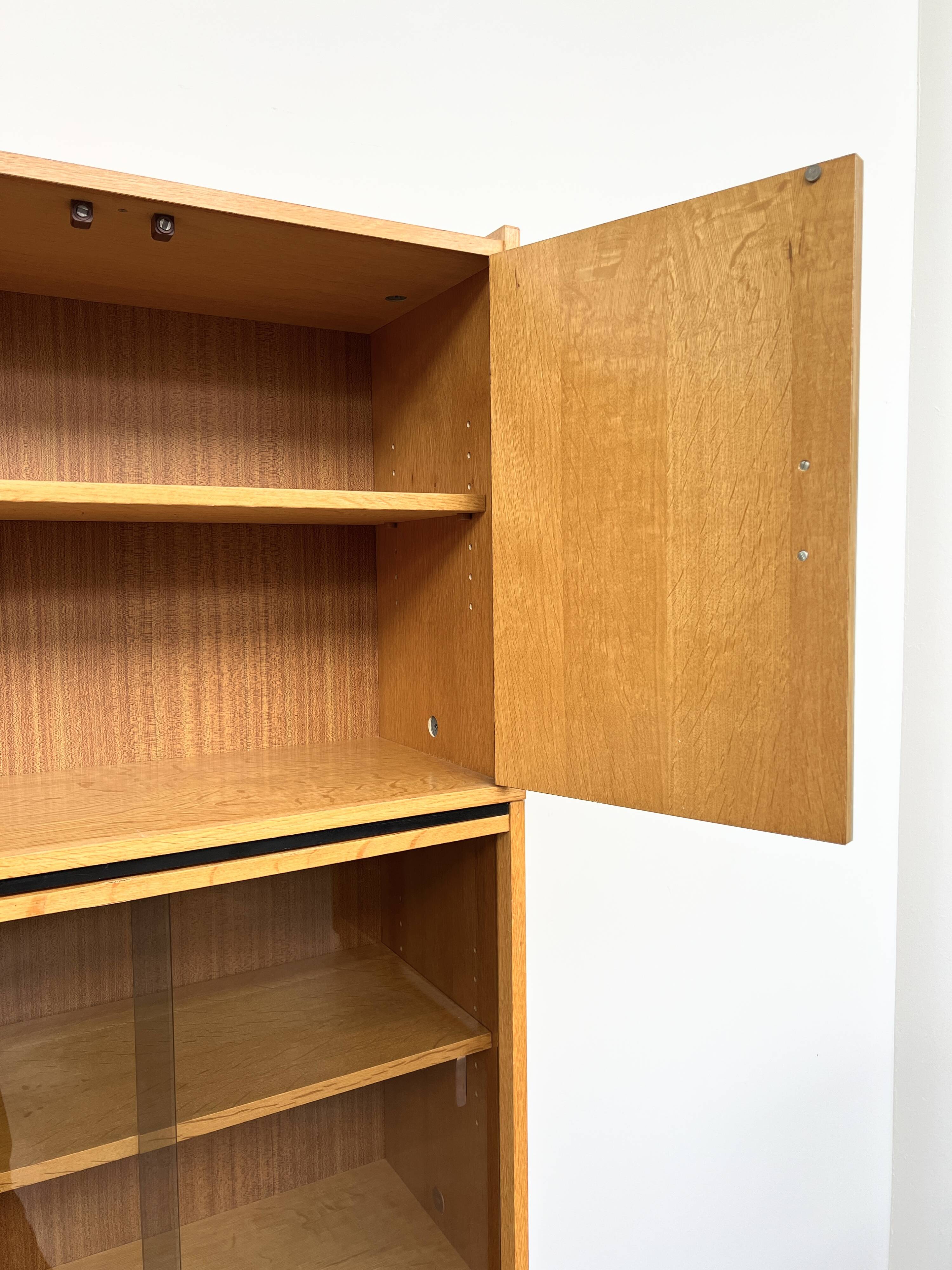 Bibliothèque vitrine modulable vintage – bois blond & verre fumé (189 cm)