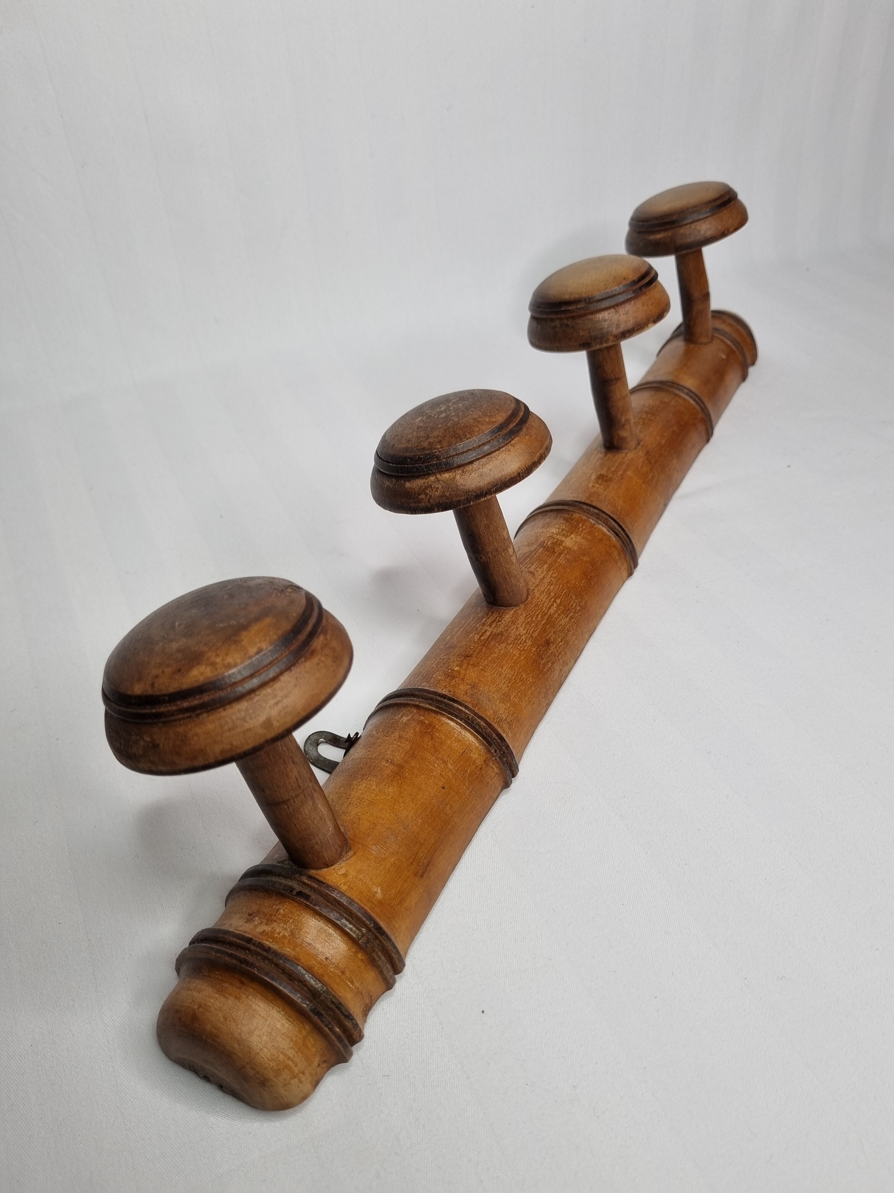Wooden coat rack turned in imitation of bamboo, 4 hooks, 50 cm