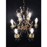 Cage chandelier 6 lights in bronze and crystal