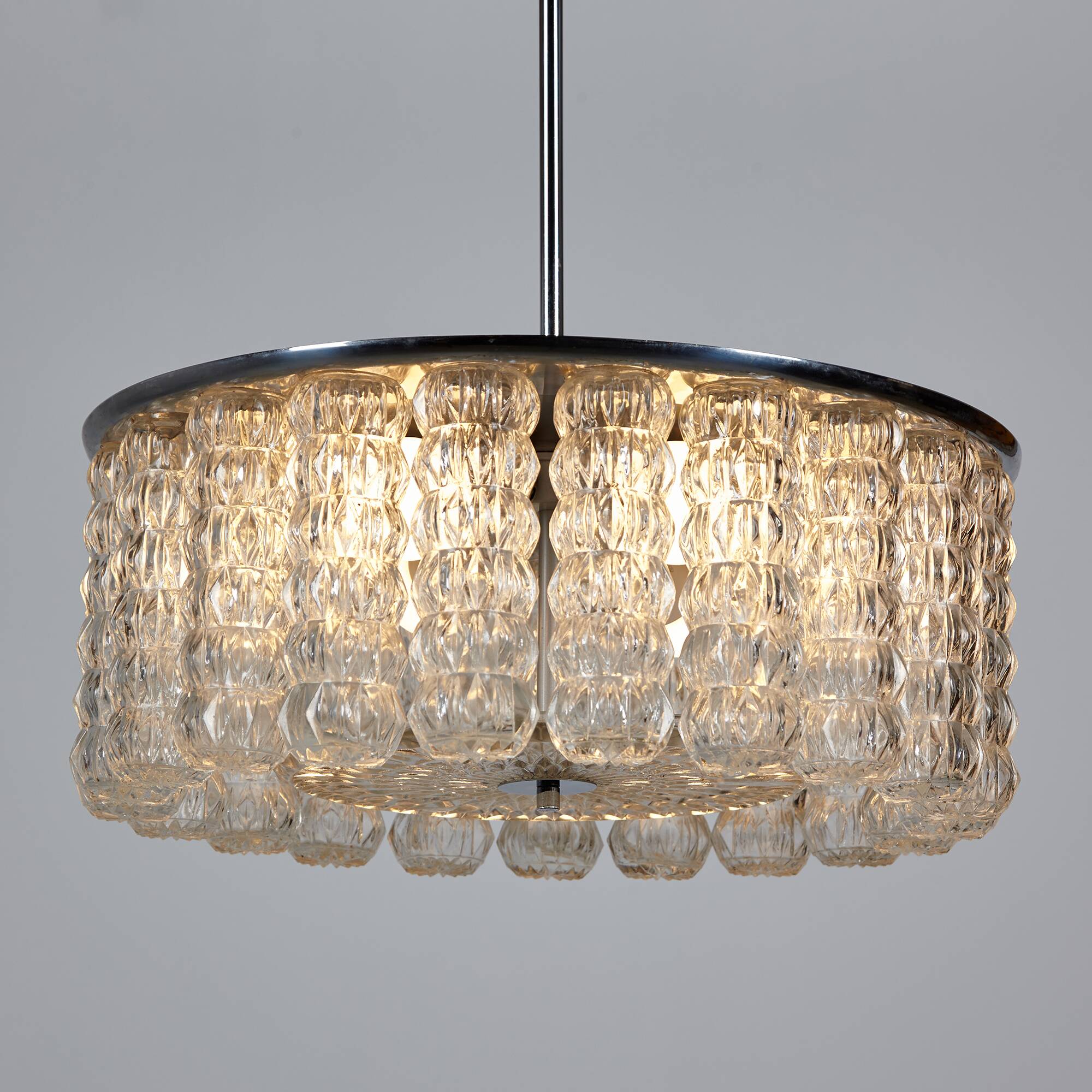 Glass and chrome chandelier