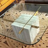 Artedi Italy 1970’s - coffee table brass,glass and travertin
