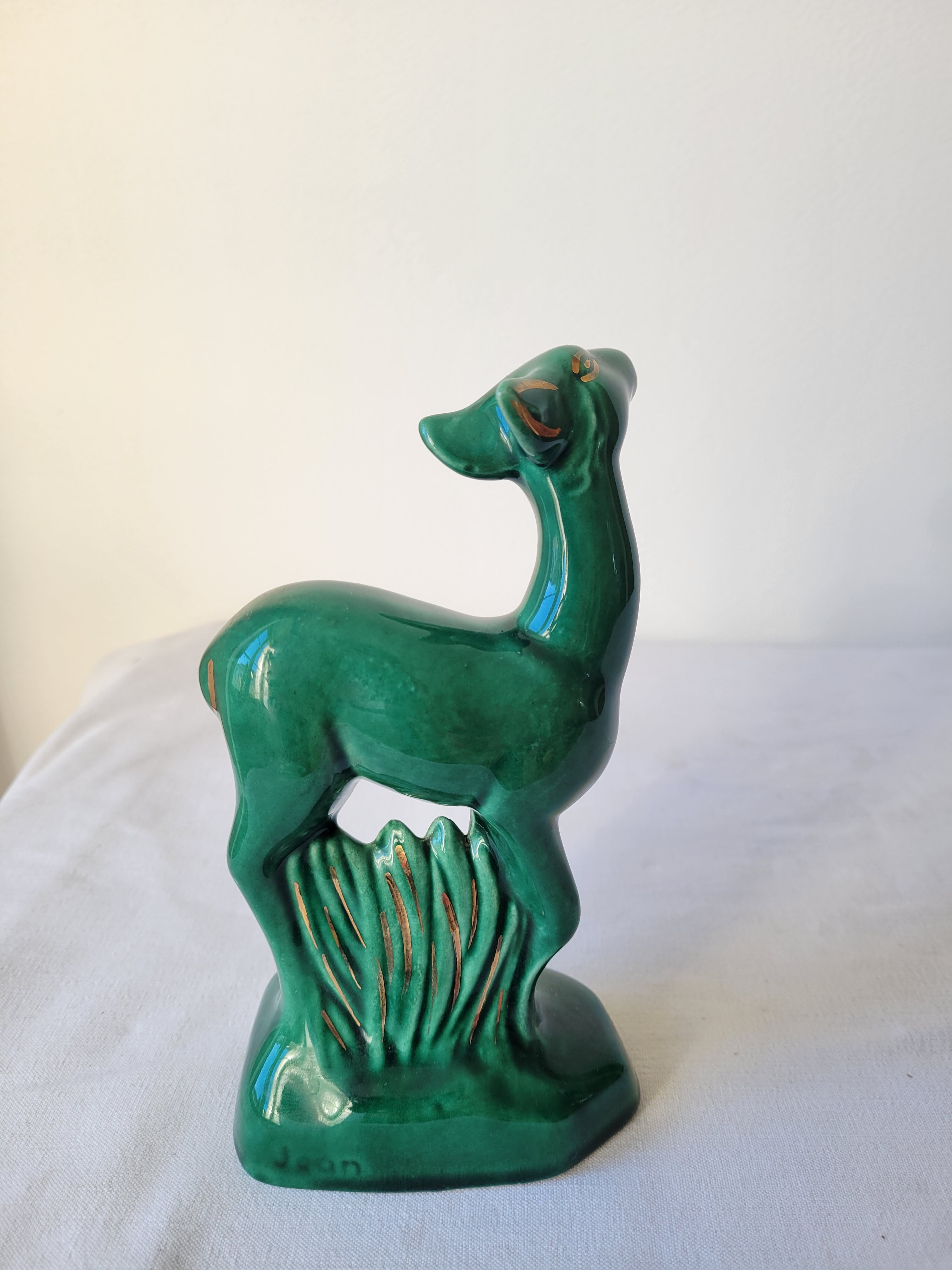 Figurine zoomorphe art déco faon vert