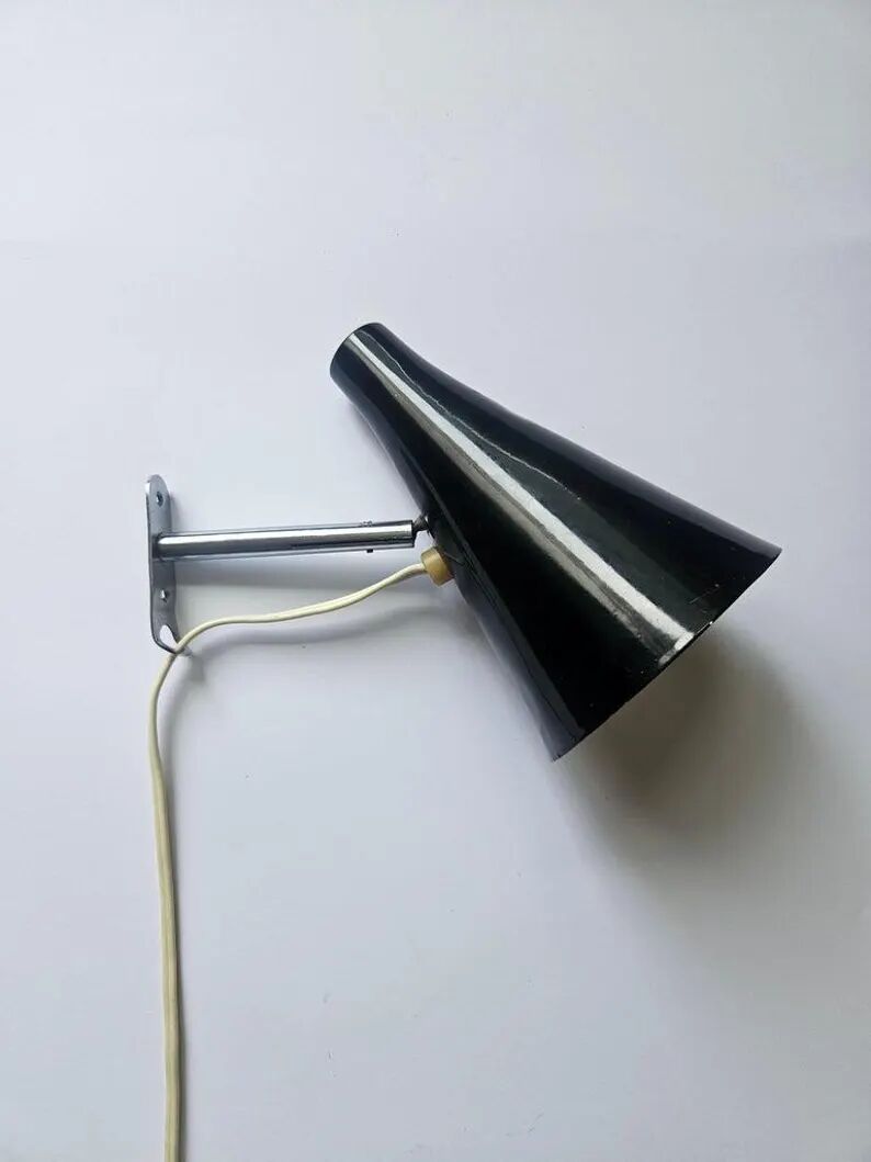 Rare Black Midcentury Adjustable Wall Lamp in style of Stilnovo, Lidokov, 1960s