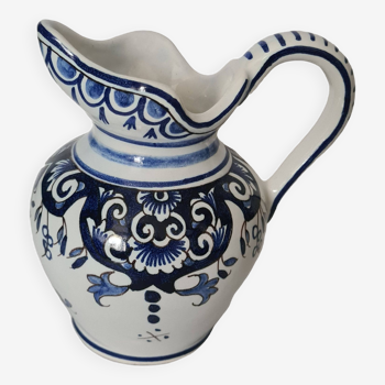 Hand-painted earthenware pitcher with Rouen decor