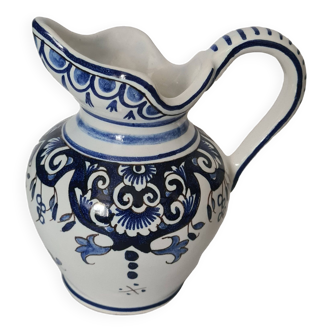 Hand-painted earthenware pitcher with Rouen decor