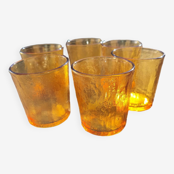 Set of 6 vintage amber shaking glass signed LEVER