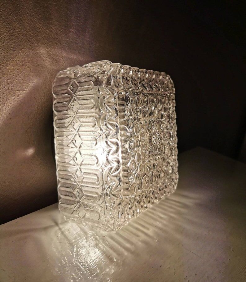 Vintage square glass ceiling lamp, 70s