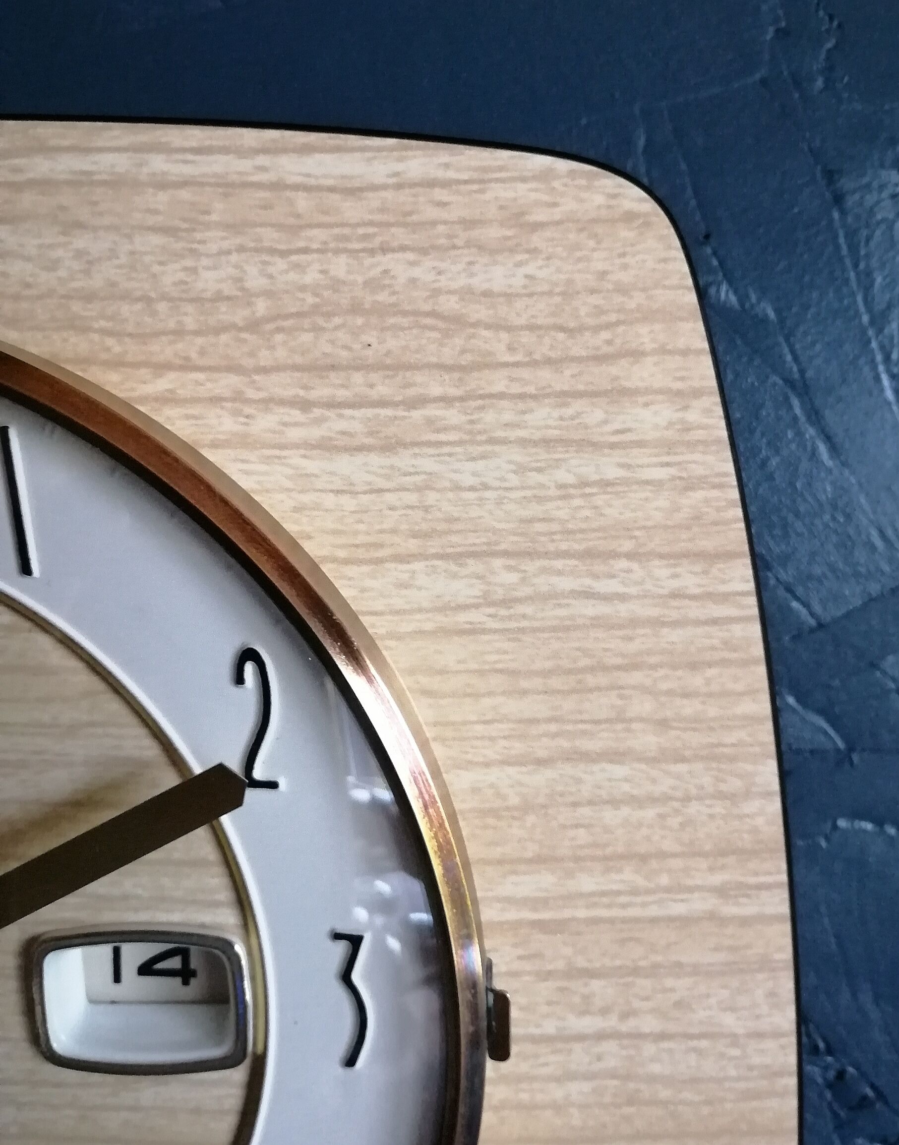 Vintage clock formica silent rectangular wall clock "bayard beige wood"