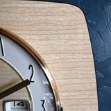 Vintage clock formica silent rectangular wall clock "bayard beige wood"