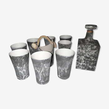 Brutalist ceramic drink service Henri Cimal, Palissy, Vallauris