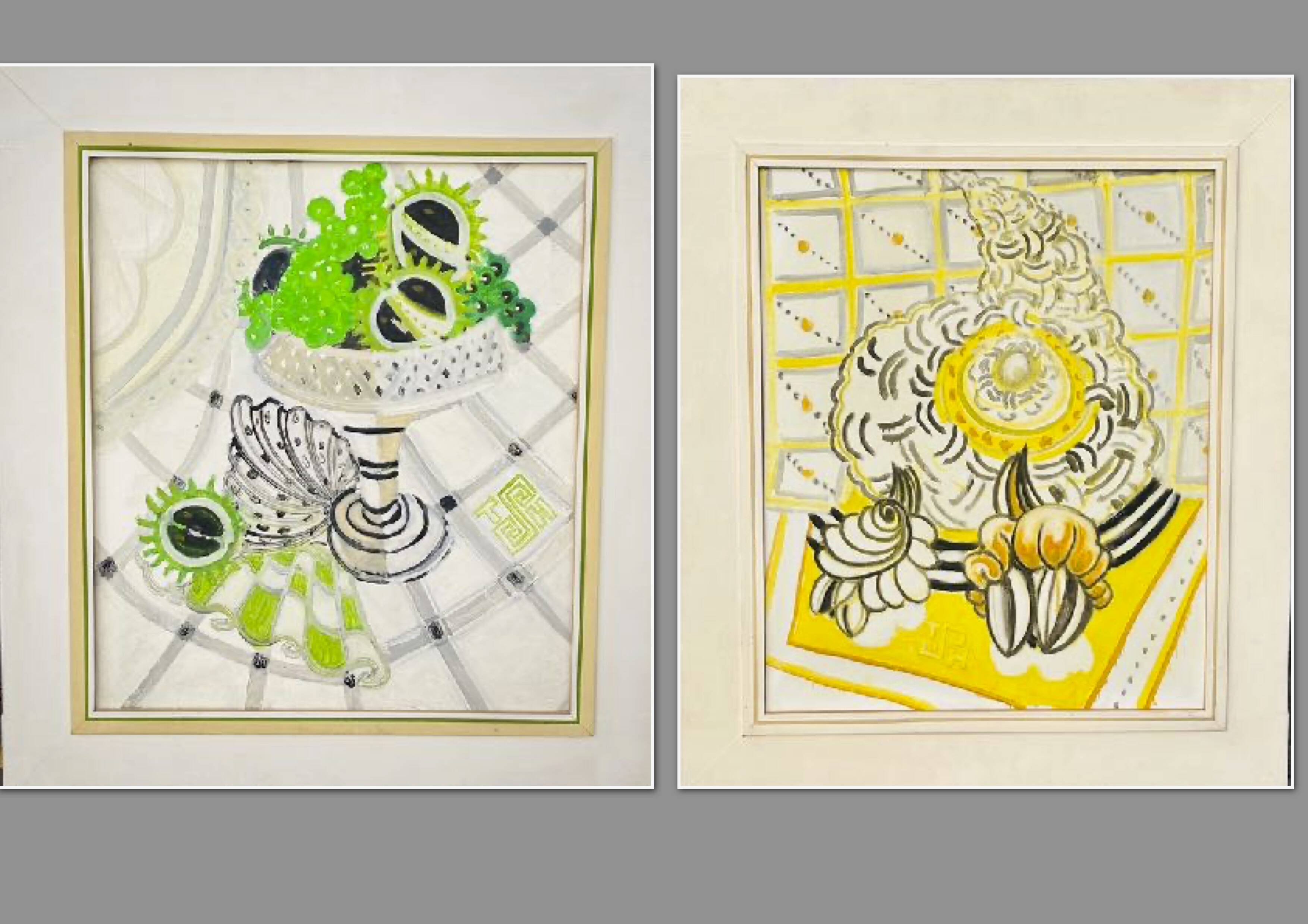 Art Deco canvas on framed chassis signed TH