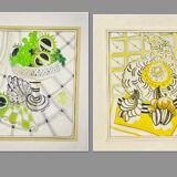 Toile art déco sur chassis encadrée signée T.H