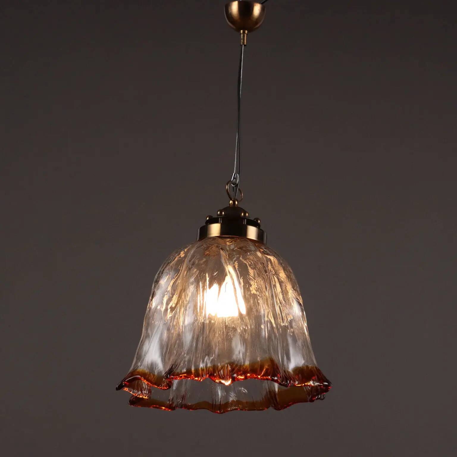 Vintage ceiling light in brass and glass, Italy, 1980s.
