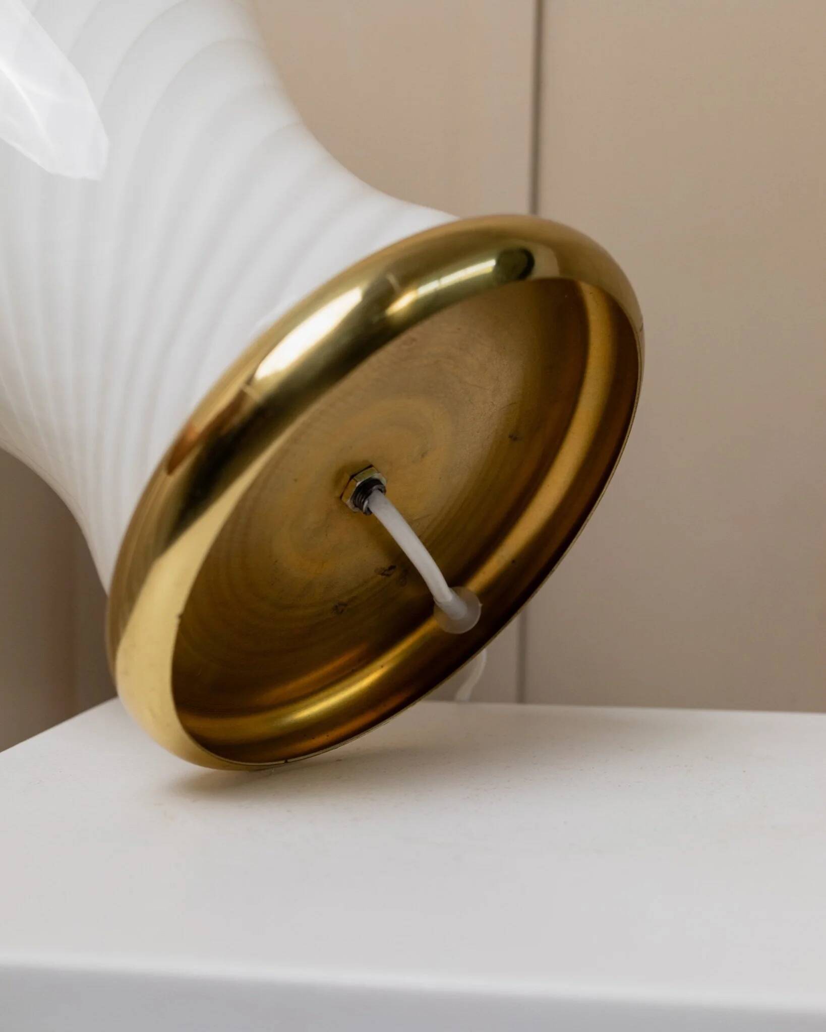 XXL Murano White Opaline Glass Table Lamp, 1970s Mid-Century Swirl, Mouth-Blown Italy