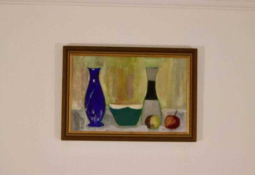 Original Mid Century  Oil on Canvas – “Bowl, Vase and Fruit” by K. W. N.